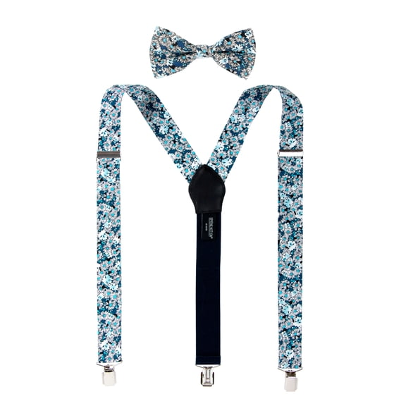 Men's Cotton Floral Suspenders and Bow Tie Set for Groomsmen Wedding Parties