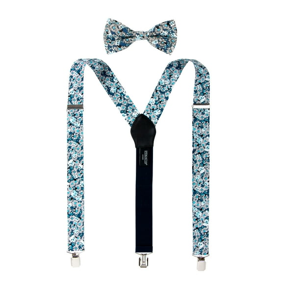 Men's Cotton Floral Suspenders and Bow Tie Set for Groomsmen Wedding Parties