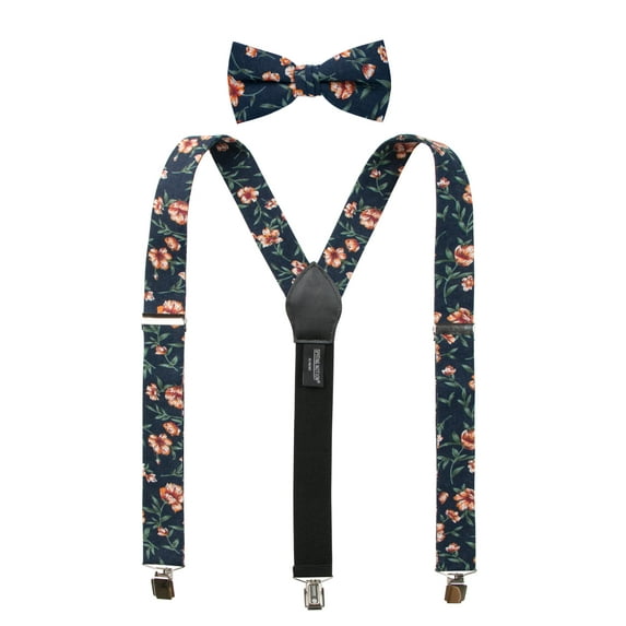 Men's Cotton Floral Suspenders and Bow Tie Set for Groomsmen Wedding Parties