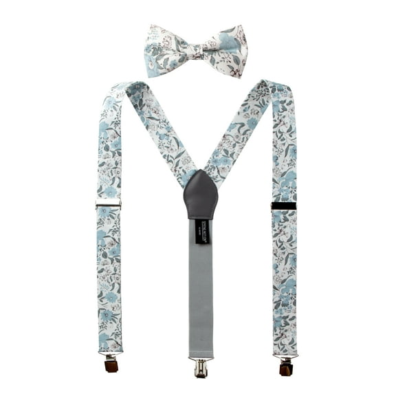 Men's Cotton Floral Suspenders and Bow Tie Set for Groomsmen Wedding Parties
