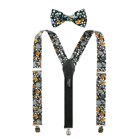 Men's Cotton Floral Suspenders and Bow Tie Set for Groomsmen Wedding Parties