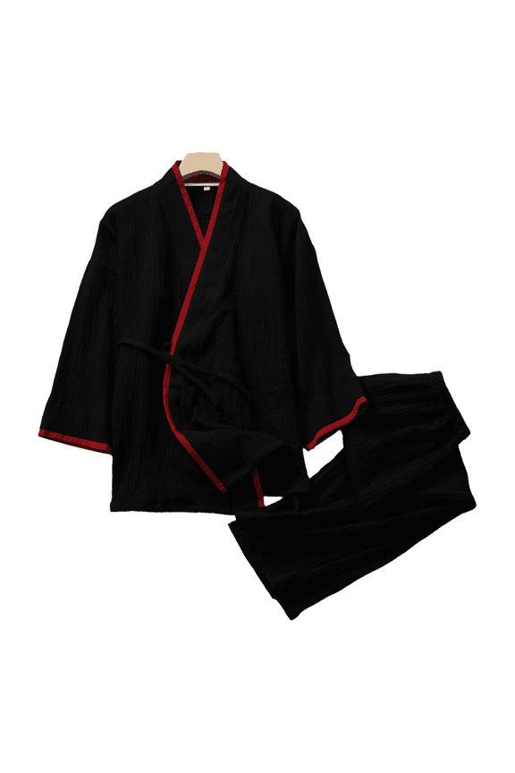 Men’s Cotton Gauze Hanfu-Style Loungewear, Traditional Pajama Set, Lightweight Summer Home and Spa Wear