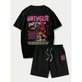 thumbnail image 1 of Men's Cotton Graphic Print T Shirt and Shorts Set 2 Piece Outfits Fashion Summer Tracksuits Casual Sportwear Set Black A 3XL, 1 of 7