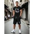 thumbnail image 1 of Men's Cotton Graphic Print T Shirt and Shorts Set 2 Piece Outfits Fashion Summer Tracksuits Casual Sportwear Set Black C M, 1 of 7