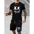 thumbnail image 1 of Men's Cotton Graphic Print T Shirt and Shorts Set 2 Piece Outfits Fashion Summer Tracksuits Casual Sportwear Set Black E L, 1 of 7