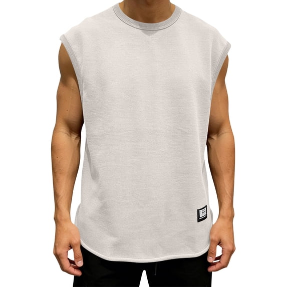 Men's Cotton Gym Tank Tops, Sleeveless Crew Neck Workout Vest, Casual Breathable Muscle Shirt for Fitness, Training & Daily Wear