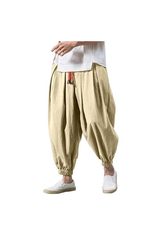 Men's Cotton Harem Pants Casual Loose Hippie Drop Crotch Trouser Hippie Trousers