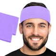 thumbnail image 1 of Men's Cotton Headband Sweatband 2-Pack 3" Wide Size Large Yoga Sports Fitness Made in USA Purple Light, 1 of 5