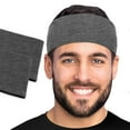 thumbnail image 1 of Men's Cotton Headband Sweatband 2-Pack 3" Wide Size X-Large Yoga Sports Fitness Made in USA Heather Charcoal, 1 of 5
