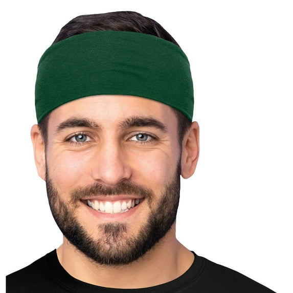 Men's Cotton Headband Sweatband 3" Wide Size Large Yoga Sports Fitness Made in USA Forest