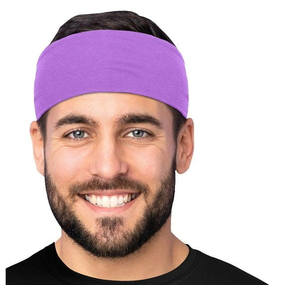 Men's Cotton Headband Sweatband 3" Wide Size Large Yoga Sports Fitness Made in USA Orchid