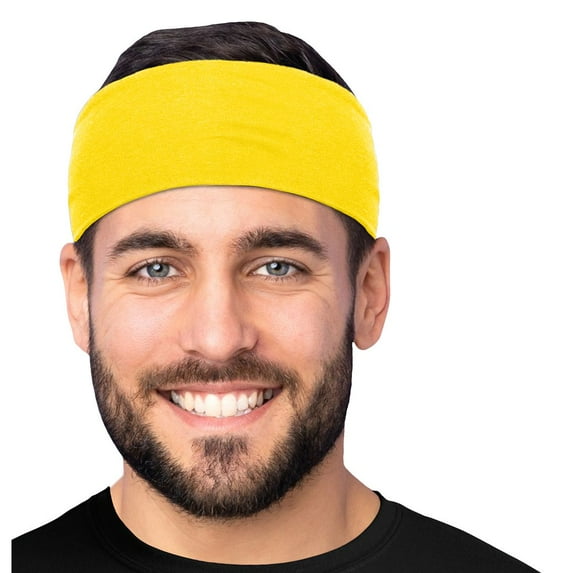 Men's Cotton Headband Sweatband 3" Wide Size Large Yoga Sports Fitness Made in USA Yellow