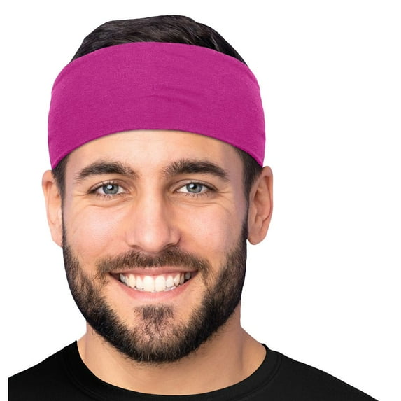 Men's Cotton Headband Sweatband 3" Wide Size Medium Yoga Sports Fitness Made in USA Fuchsia