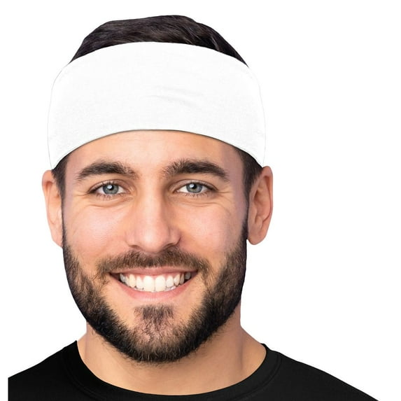 Men's Cotton Headband Sweatband 3" Wide Size Medium Yoga Sports Fitness Made in USA White