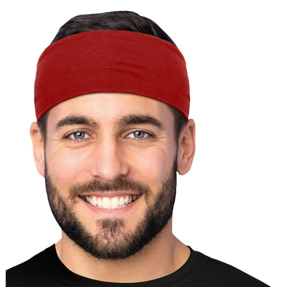 Men's Cotton Headband Sweatband 3" Wide Size X-Large Yoga Sports Fitness Made in USA Maroon