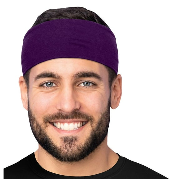 Men's Cotton Headband Sweatband 3" Wide Size X-Large Yoga Sports Fitness Made in USA Plum