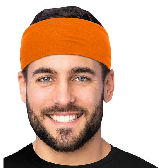 Men's Cotton Headband Sweatband 3" Wide Size X-Large Yoga Sports Fitness Made in USA Tangerine