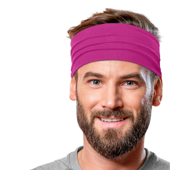 Men's Cotton Headband Sweatband 5" Wide Size Large Yoga Sports Fitness Made in USA Fuchsia