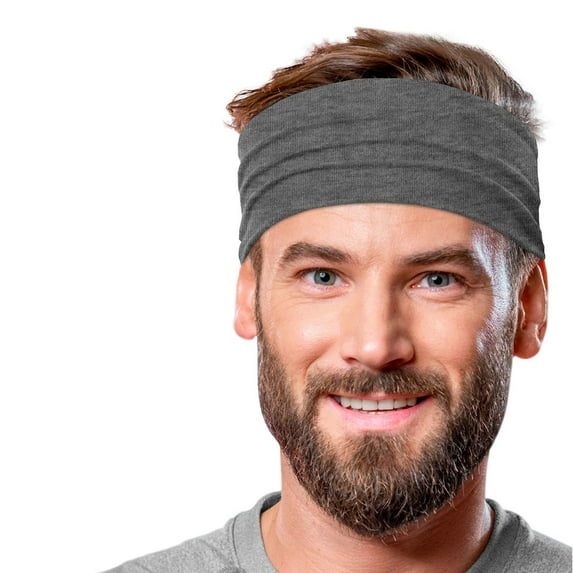 Men's Cotton Headband Sweatband 5" Wide Size Large Yoga Sports Fitness Made in USA Heather Charcoal