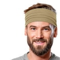 thumbnail image 1 of Men's Cotton Headband Sweatband 5" Wide Size Large Yoga Sports Fitness Made in USA Khaki, 1 of 5