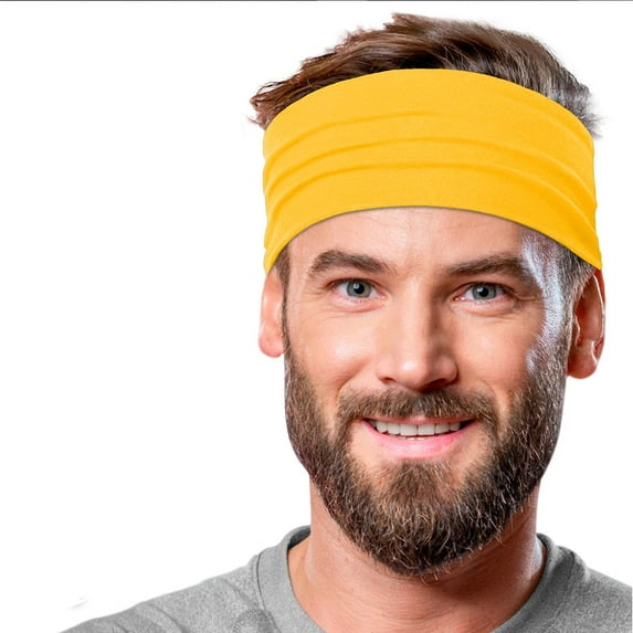 Men's Cotton Headband Sweatband 5" Wide Size Large Yoga Sports Fitness Made in USA Yellow Mustard