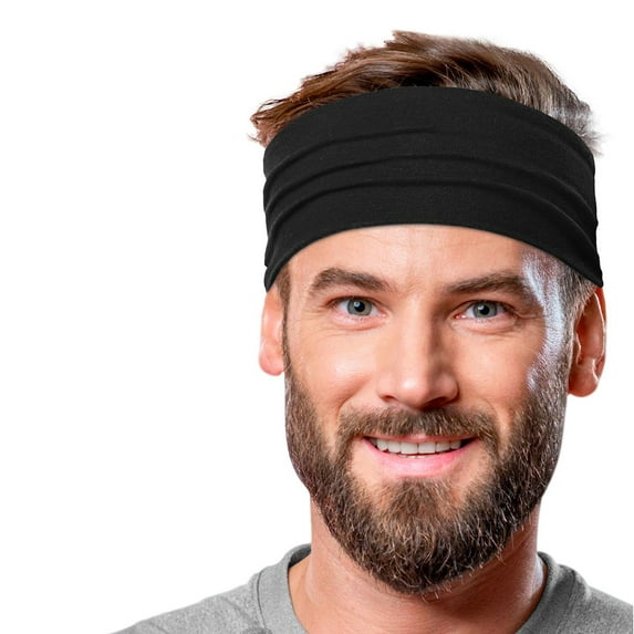 Men's Cotton Headband Sweatband 5" Wide Size Medium Yoga Sports Fitness Made in USA Black