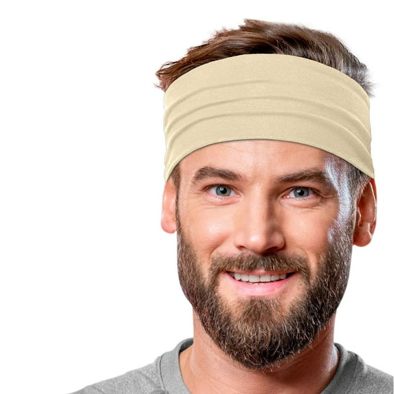Men's Cotton Headband Sweatband 5" Wide Size Medium Yoga Sports Fitness Made in USA Cream