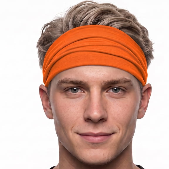 Men's Cotton Headband Sweatband 5" Wide Size Medium Yoga Sports Fitness Made in USA Tangerine