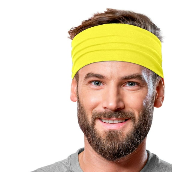 Men's Cotton Headband Sweatband 5" Wide Size Medium Yoga Sports Fitness Made in USA Yellow Light