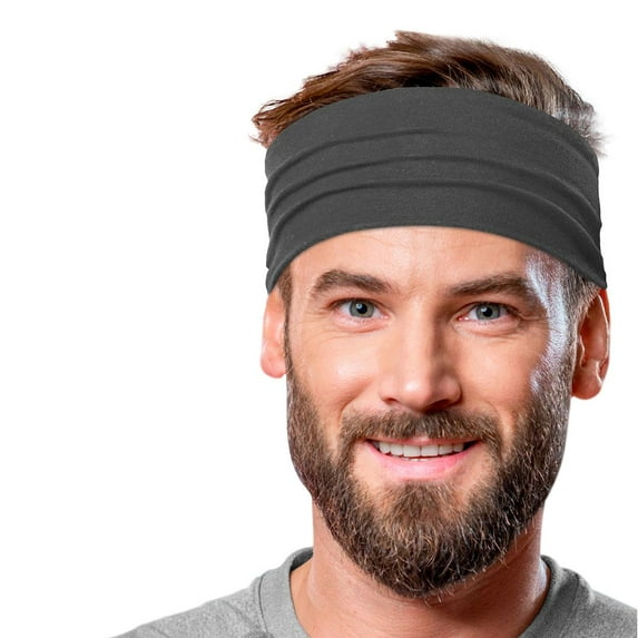 Men's Cotton Headband Sweatband 5" Wide Size X-Large Yoga Sports Fitness Made in USA Charcoal