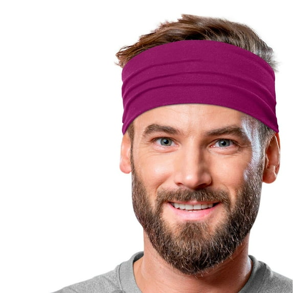 Men's Cotton Headband Sweatband 5" Wide Size X-Large Yoga Sports Fitness Made in USA Magenta
