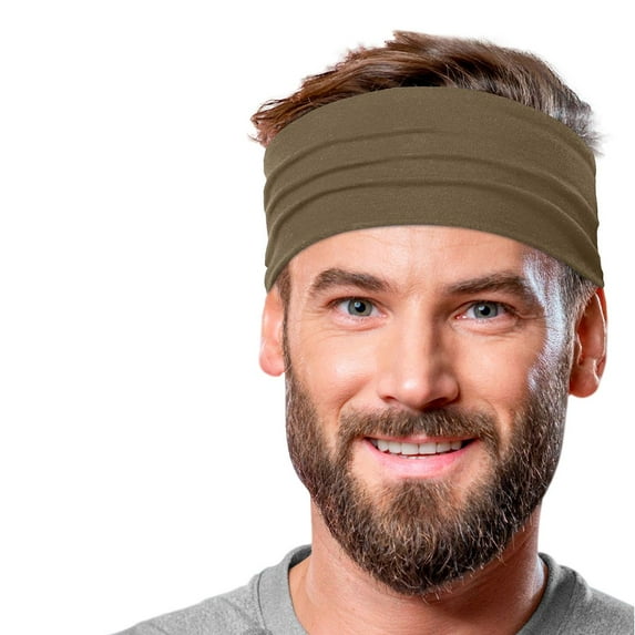 Men's Cotton Headband Sweatband 5" Wide Size X-Large Yoga Sports Fitness Made in USA Mocha