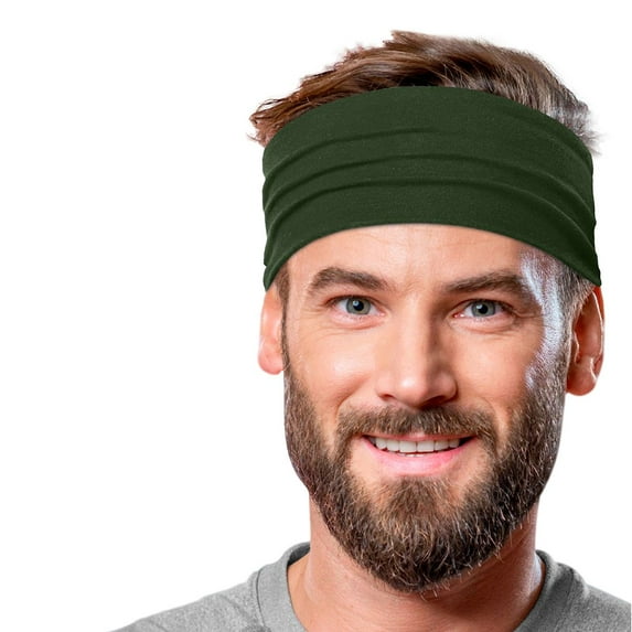 Men's Cotton Headband Sweatband 5" Wide Size X-Large Yoga Sports Fitness Made in USA Olive Dark