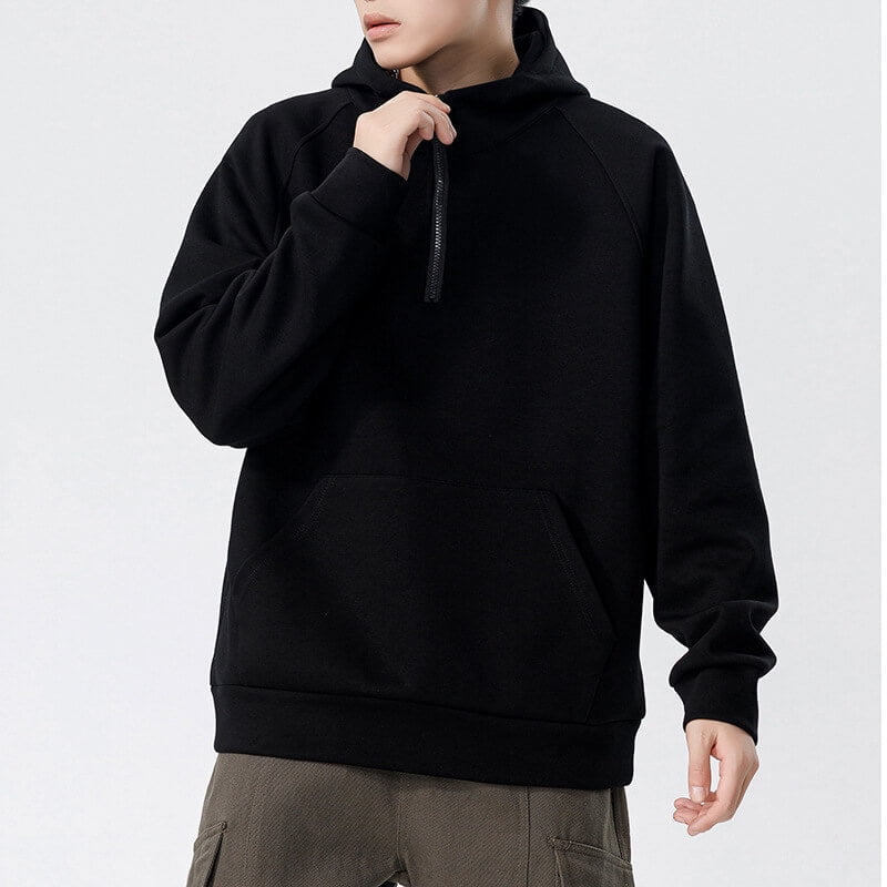 Men's Cotton Heavyweight Hoodie Solid Color Zipper Hooded Sweatshirt