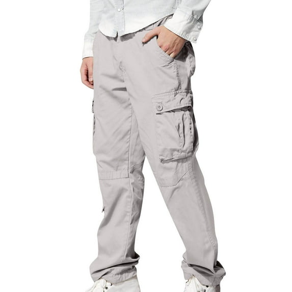 Men's Cotton Hiking Pants Lightweight Stretch Ripstop Military Cargo Work Pants with Multi Pockets Size 3XL Gray