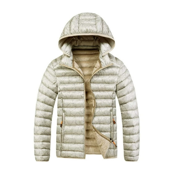 Men's Cotton Jacket Winter Slim Fit Quilted Hooded Coat Casual Outdoor Warm Long Sleeve Zipper Jackets (4XL, Khaki)