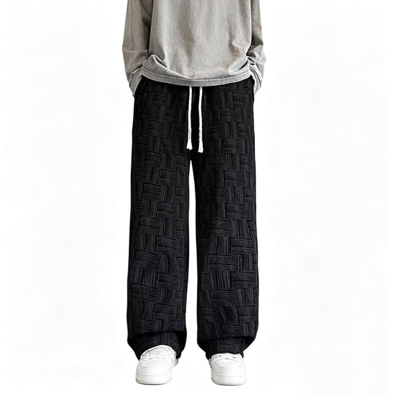 Men's Cotton Jersey Jogger, Knit Baggy Sweatpants with Deep Pockets, Jogger, Relaxed Fit and Straight Leg Textured Pants Big and Tall Size M-5XL Black