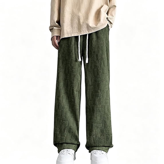 Men's Cotton Jersey Jogger, Knit Baggy Sweatpants with Deep Pockets, Jogger, Relaxed Fit and Straight Leg Textured Pants Big and Tall Size M-5XL Green