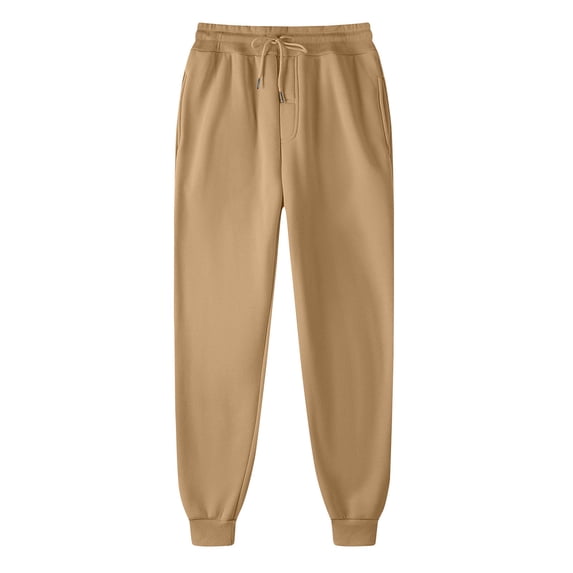Men's Cotton Joggers Pants with Pockets Elastic Waisted Tapered Leg Sweatpants Solid Drawstring Sports Trouser (XL, Khaki)