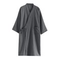thumbnail image 1 of Men's Cotton Kimono Bathrobe Japanese Style Pajamas Gauze Cotton Japanese Kimono Suit Lace Up Comfortable Loungewear, 1 of 5