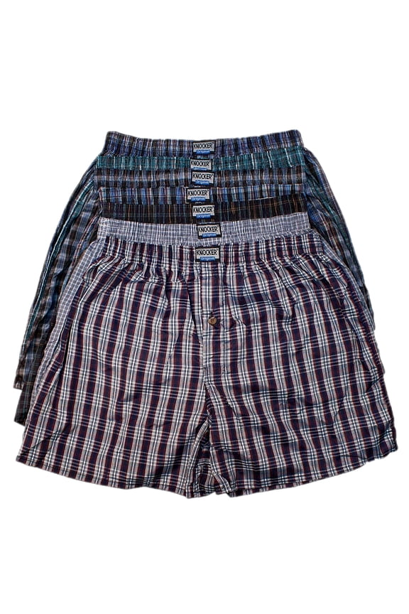 Men’s Knit Cotton Boxer Underpants with Button Fly, Assorted Red, L, 6-Pack