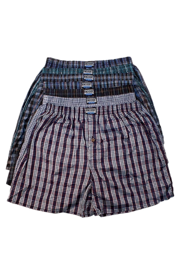 Men’s Knit Cotton Boxer Underpants with Button Fly, Assorted Red, M, 6-Pack