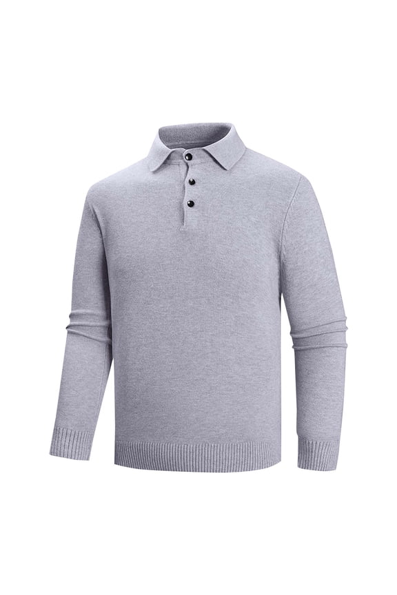 Men's Cotton Knit Polo Sweater Fall Winter Casual Long Sleeve Heavyweight Collared Thermal Pullover Jumper Tops (2XL, Gray)