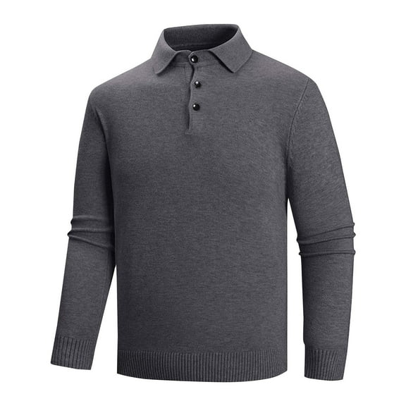 Men's Cotton Knit Polo Sweater Fall Winter Casual Long Sleeve Heavyweight Collared Thermal Pullover Jumper Tops (XL, Dark Gray)