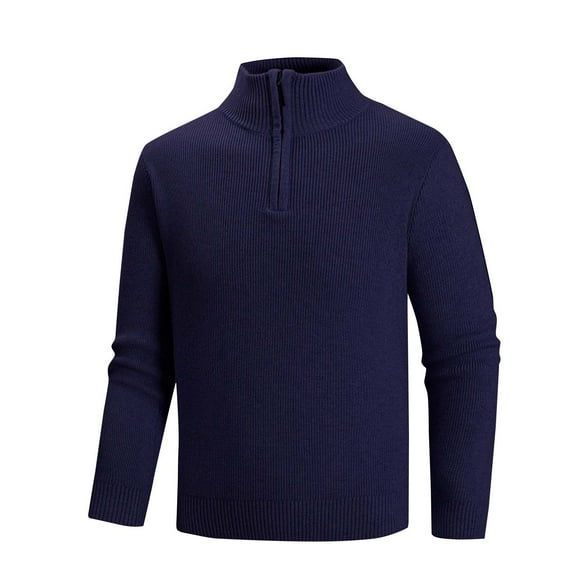 Men's Cotton Knit Sweater 1/4 Zip Pullover Fall Winter Casual Long Sleeve Heavyweight Thermal Jumper Tops (L, Navy)