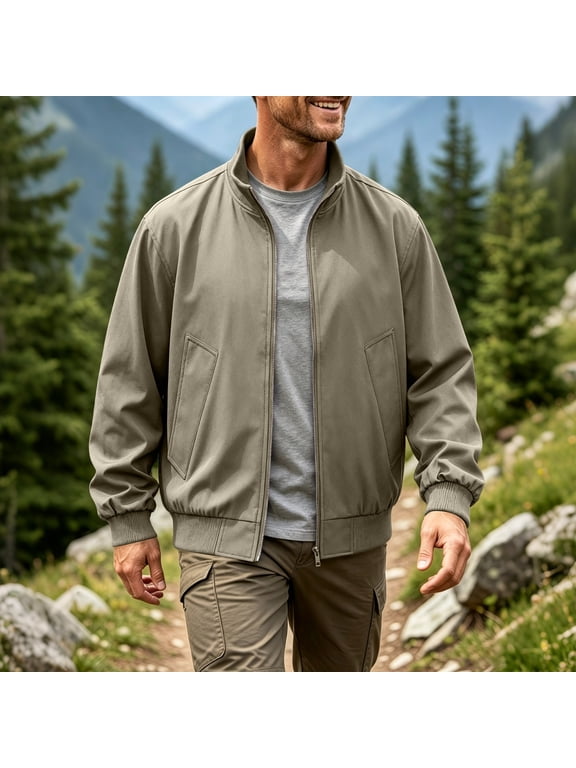 Men's Cotton Lightweight Military Jacket Casual Windbreaker Bomber Jackets Stand Collar Jackets Coats Army Green L