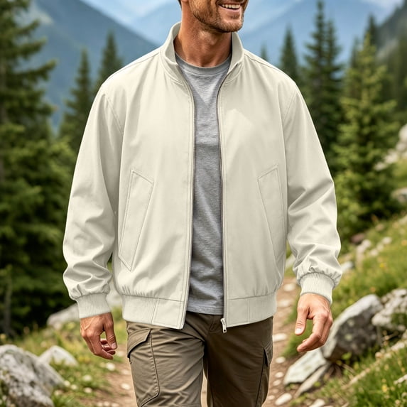 Men's Cotton Lightweight Military Jacket Casual Windbreaker Bomber Jackets Stand Collar Jackets Coats Beige XXXL