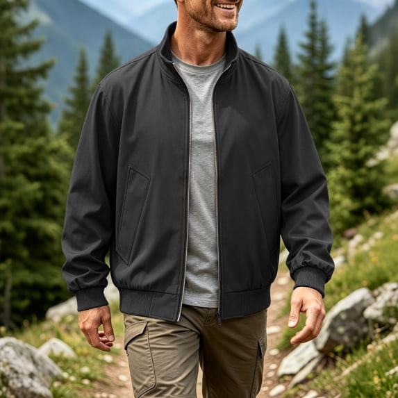 Men's Cotton Lightweight Military Jacket Casual Windbreaker Bomber Jackets Stand Collar Jackets Coats Black XL