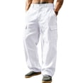 thumbnail image 1 of Men's Cotton Linen Beach Pants Relaxed Fit Hiking Pants Button Lightweight Stretch Cargo Work Pants with Multi Pocket, 1 of 9