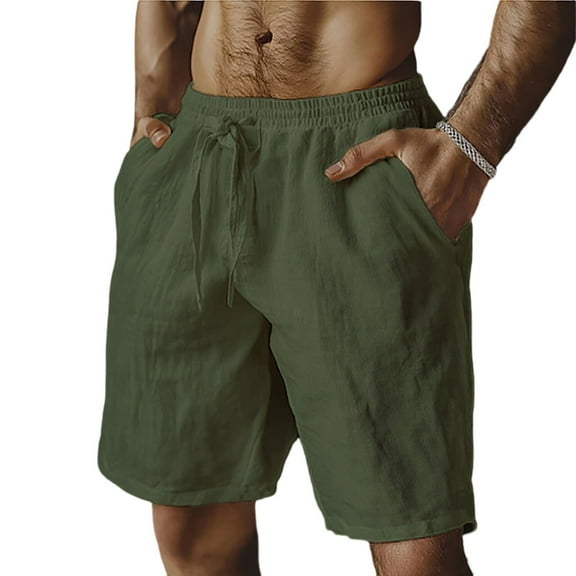 Men's Cotton Linen Blend Shorts, Relaxed-Fit Beach Shorts with Drawstring Waist & Natural Breathable Fabric ,Army Green 3XL